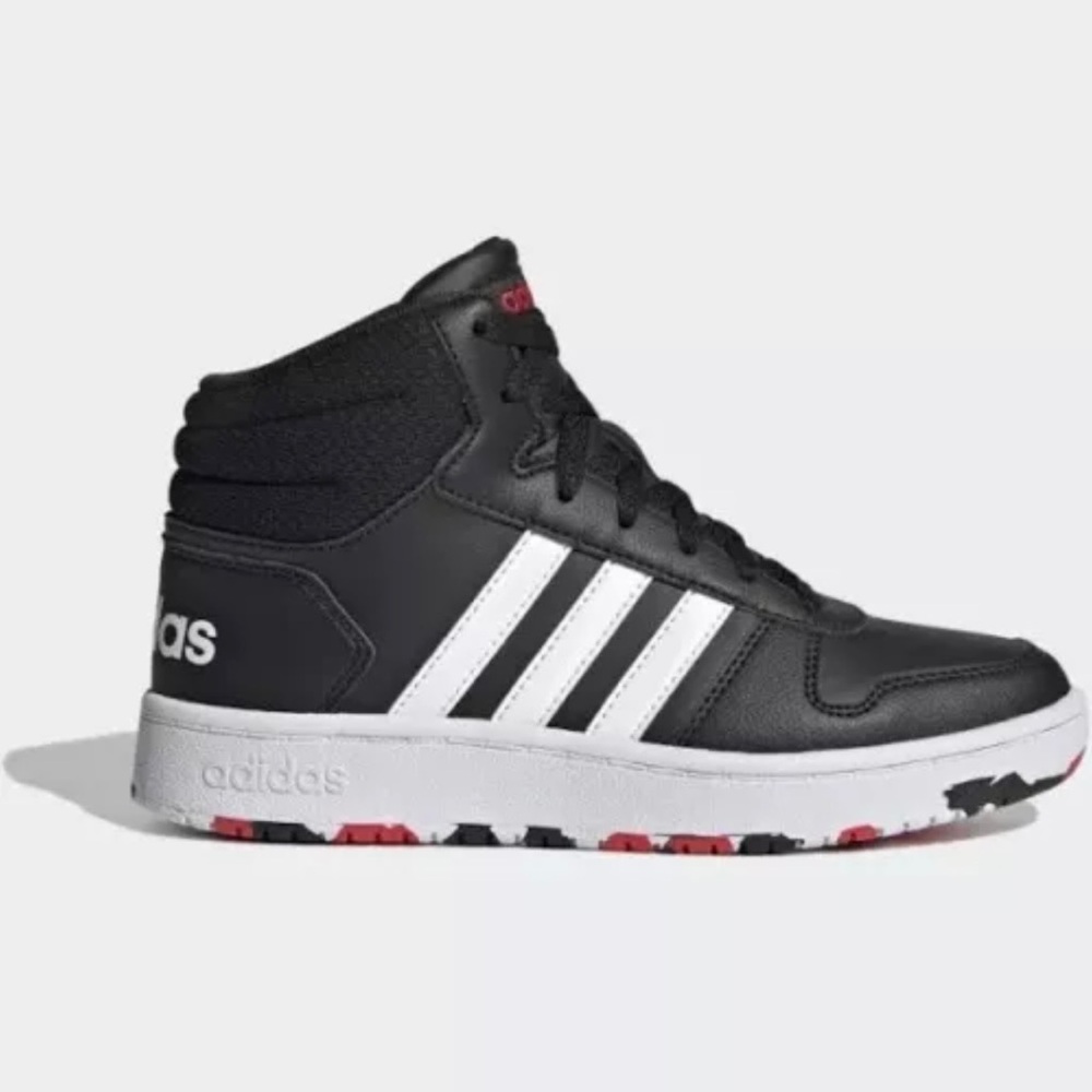 Adidas Youth US Size 7 Hoops 2.0 Mid Sneaker Shoes Black White H01063